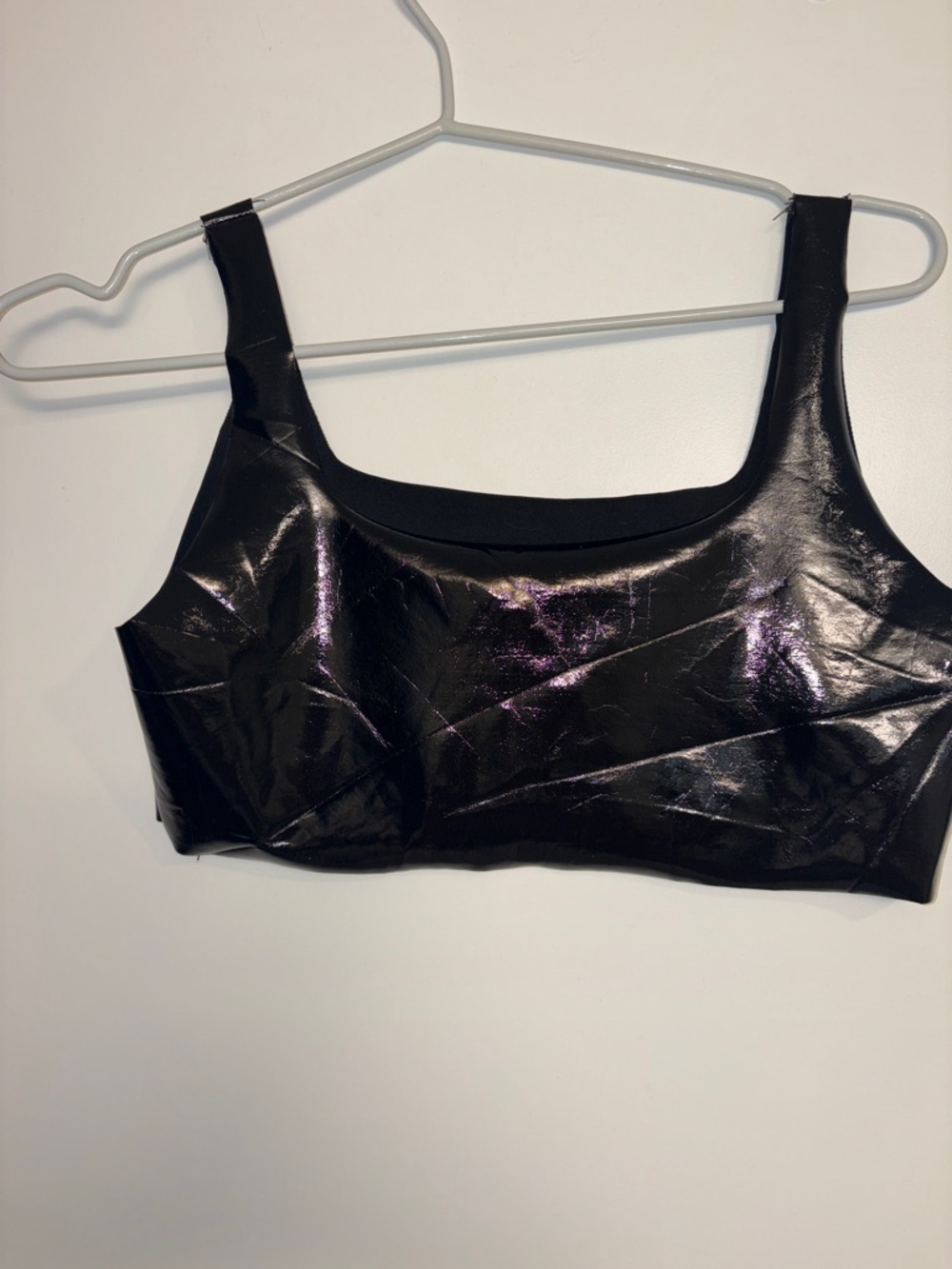 Shiny Black Vegan Leather Crop Tank Top